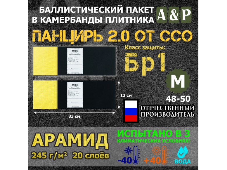Баллистические пакеты в камербанды плитника "Панцирь 2.0" (размер М) от ССО. 33x12 см. Арамид (кевлар). Класс защитной структуры Бр 1.