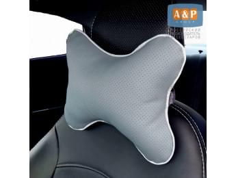 Подушка-косточка автомобильная под шею. Большая. Экокожа. Цвет: серый.